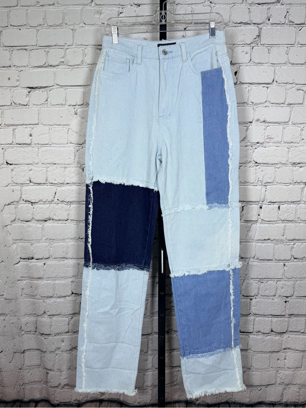 Momokrom Frayed Patchwork High Rise Long Straight Jeans Women's Size 6